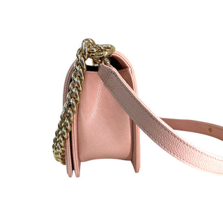 Chanel Dusty Pink Medium Quilted Caviar Leather Boy Bag with Champagne Gold Hardware