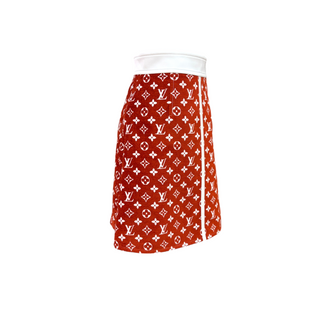 Louis Vuitton Red and White Monogram Jacquard A-Line Skirt Size 36