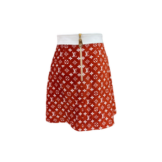 Louis Vuitton Red and White Monogram Jacquard A-Line Skirt Size 36