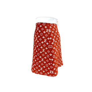 Louis Vuitton Red and White Monogram Jacquard A-Line Skirt Size 36