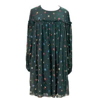 Chloé Forest Green Floral Silk Babydoll Dress