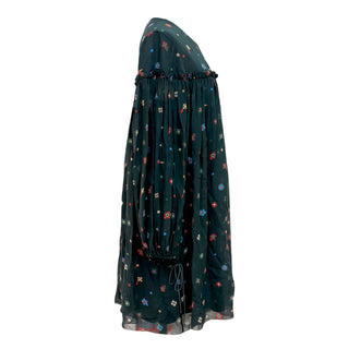 Chloé Forest Green Floral Silk Babydoll Dress
