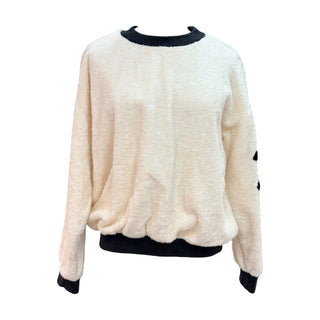 Chanel Ivory Black CC Logo Shearling Teddy Sweatshirt