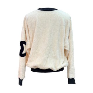 Chanel Ivory Black CC Logo Shearling Teddy Sweatshirt
