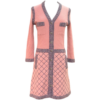 Chanel Pink Lavender Quilted Knit Cardigan Dress