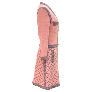 Chanel Pink Lavender Quilted Knit Cardigan Dress