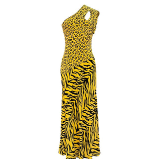 Moschino Cheap & Chic Leopard & Tiger Print One-Shoulder Silk Maxi Dress