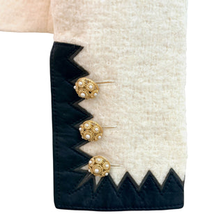 Chanel Ivory Bouclé Jacket with Navy Zigzag Leather Trim