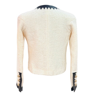 Chanel Ivory Bouclé Jacket with Navy Zigzag Leather Trim