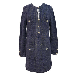 Chanel Navy Metallic Tweed Knit Dress