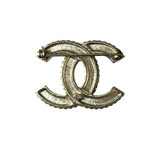 Chanel CC Faux Pearl & Crystal Brooch Gold-Tone