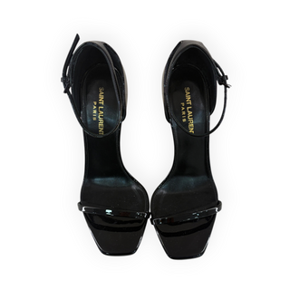 Saint Laurent Black Patent Leather Opyum YSL Logo Heel Sandals Size 37