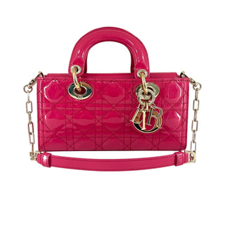 Christian Dior Hot Pink Lady D-Joy Patent Leather Bag Gold-Tone Hardware