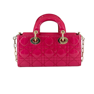 Christian Dior Hot Pink Lady D-Joy Patent Leather Bag Gold-Tone Hardware