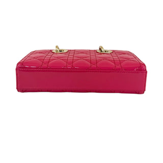 Christian Dior Hot Pink Lady D-Joy Patent Leather Bag Gold-Tone Hardware
