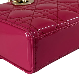 Christian Dior Hot Pink Lady D-Joy Patent Leather Bag Gold-Tone Hardware