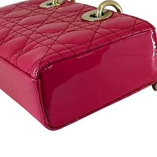 Christian Dior Hot Pink Lady D-Joy Patent Leather Bag Gold-Tone Hardware