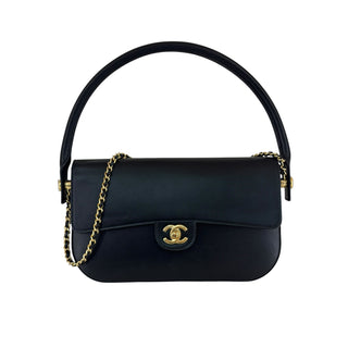 Chanel Métiers d'Art 2026 Flap Bag with Top Handle Black Shiny Calfskin Gold-Tone Hardware