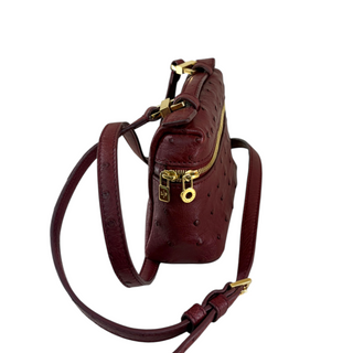 Loro Piana Burgundy Ostrich Leather Mini Crossbody Bag