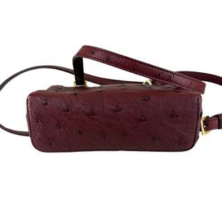 Loro Piana Burgundy Ostrich Leather Mini Crossbody Bag