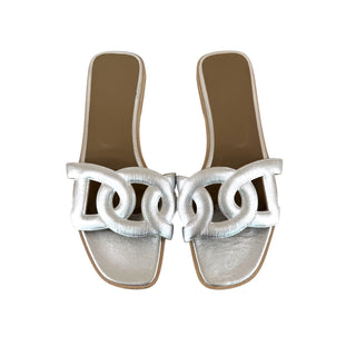 Hermès Silver Aloha Chaine d'Ancre Leather Mules Metallic