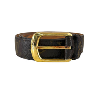 Louis Vuitton LV Initiales Monogram Canvas Belt Gold-Tone Buckle