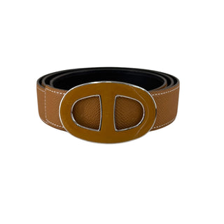 Hermès Black & Brown Reversible Epsom Leather Belt with Oval Buckle