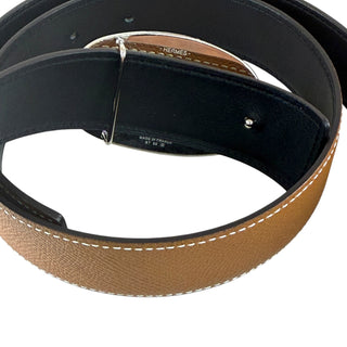 Hermès Black & Brown Reversible Epsom Leather Belt with Oval Buckle