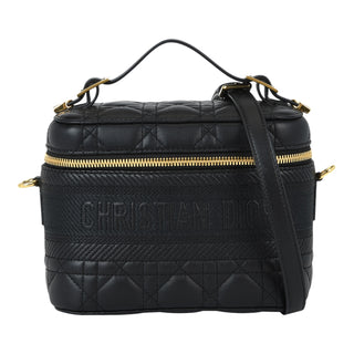 Christian Dior Black Lambskin Small Embroidered Travel Vanity Case with Strap