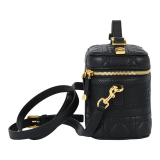 Christian Dior Black Lambskin Small Embroidered Travel Vanity Case with Strap
