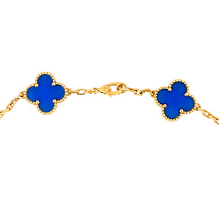 Van Cleef & Arpels Vintage Alhambra 10 Motif Blue Chalcedony 18k Yellow Gold Necklace