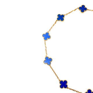 Van Cleef & Arpels Vintage Alhambra 10 Motif Blue Chalcedony 18k Yellow Gold Necklace