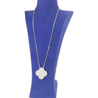 Van Cleef & Arpels Vintage Alhambra 18K White Gold Pavé Diamond Pendant Necklace