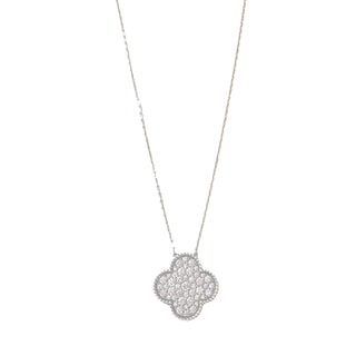 Van Cleef & Arpels Vintage Alhambra 18K White Gold Pavé Diamond Pendant Necklace