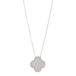 Van Cleef & Arpels Vintage Alhambra 18K White Gold Pavé Diamond Pendant Necklace