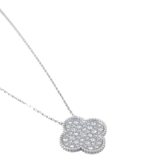 Van Cleef & Arpels Vintage Alhambra 18K White Gold Pavé Diamond Pendant Necklace