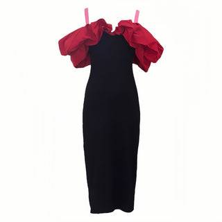 Alexander McQueen Black Draped Ruffled Maxi Dress