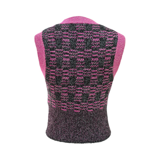 Chanel Pink & Charcoal Grey Sleeveless CC Knit Top