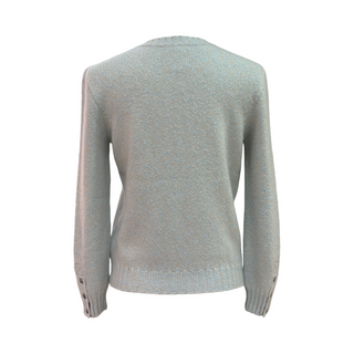Chanel Light Blue Knit Jumper with Camellia Flower Buttons Size FR 36
