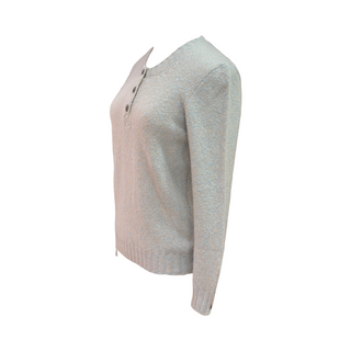 Chanel Light Blue Knit Jumper with Camellia Flower Buttons Size FR 36