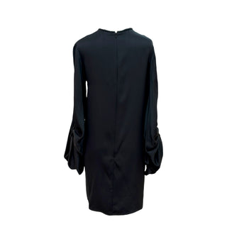 Alexander McQueen Black  Blend Balloon Silk  Sleeve Dress