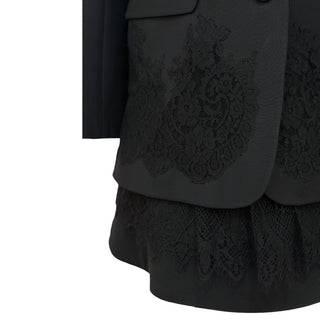 Valentino Black Virgin Wool & Silk Lace-Trimmed Blazer and Skirt Suit Set