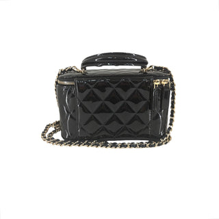 Chanel Black Quilted Patent Leather Small Vanity Case Bag with Gold Hardware