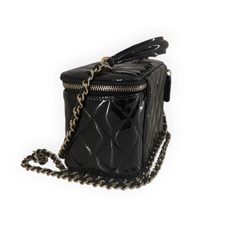 Chanel Black Quilted Patent Leather Small Vanity Case Bag with Gold Hardware