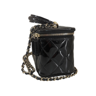 Chanel Black Quilted Patent Leather Small Vanity Case Bag with Gold Hardware