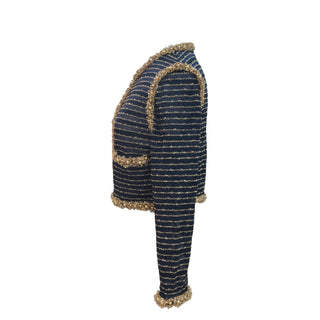Chanel Navy & Gold Cropped Tweed Jacket