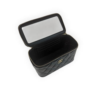 Chanel Black Quilted Patent Leather Small Vanity Case Bag with Gold Hardware
