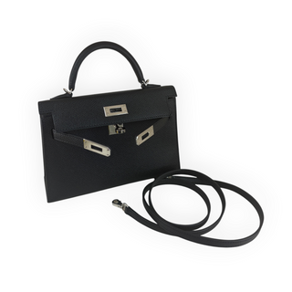 Hermès Black Epsom Leather Mini Kelly II 20 Bag with Palladium Hardware