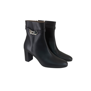 Hermès Black Leather Kelly Buckle Ankle Boots with Block Heel Size EU 40