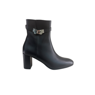 Hermès Black Leather Kelly Buckle Ankle Boots with Block Heel Size EU 40